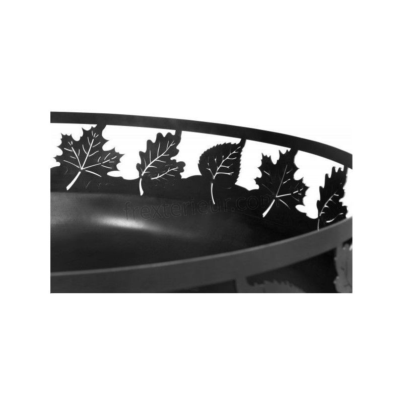 Brasero de jardin TORONTO décoré feuille en acier noir Ø80 cm - Avec grille carrée - Avec grille carrée soldes - -4