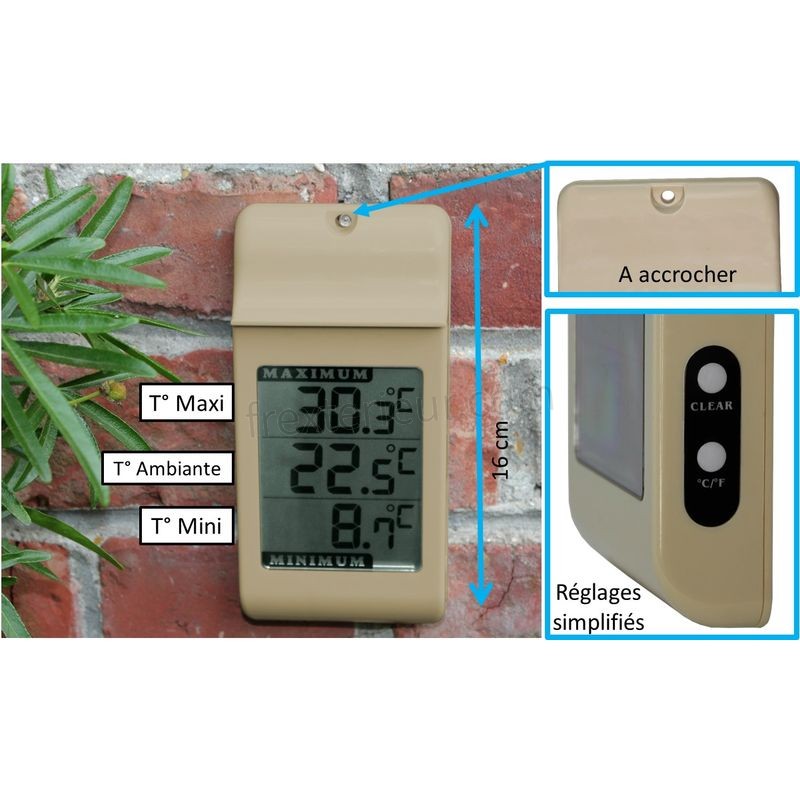 Thermomètre Extérieur Grands Chiffres - Mémoire des Températures Mini/Maxi soldes - -2