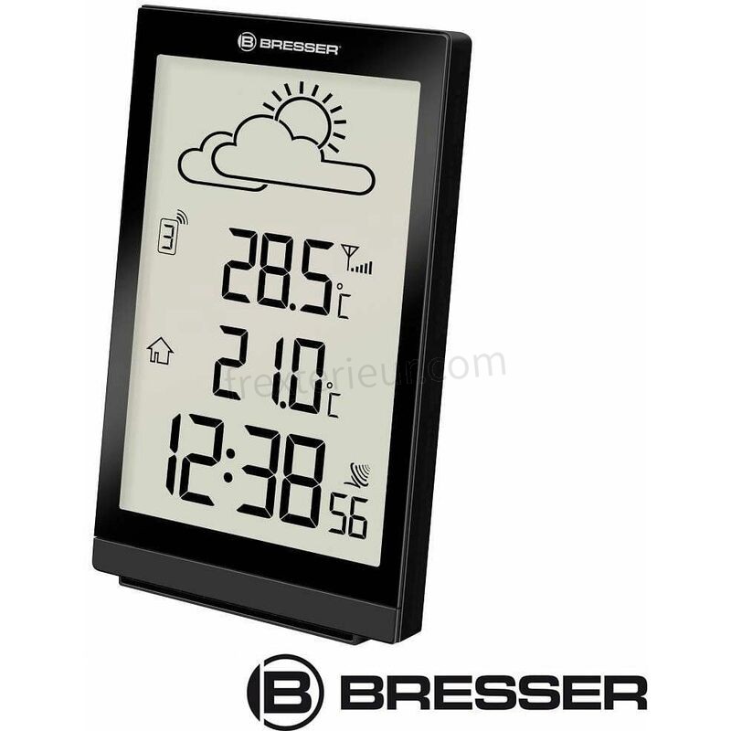 Station météo noire avec thermomètre et grand écran LCD - Bresser soldes - -0