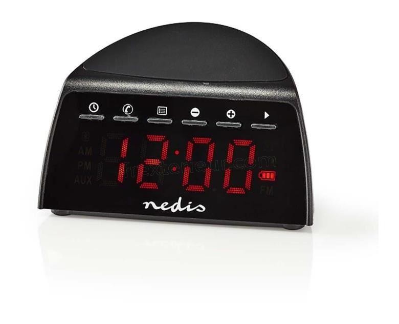 NEDIS CLAR006BK Radio-Réveil Numérique - Chargeur de Téléphone Sans Fil - FM - Bluetooth - Stéréo soldes - -0