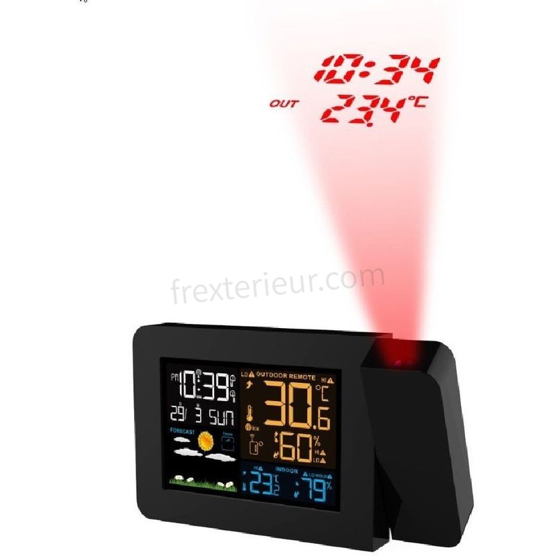 FISHTEC® Station Météo LED Couleur - Capteur Extérieur - Radiopilotée - Projection Heure et Température soldes - -0