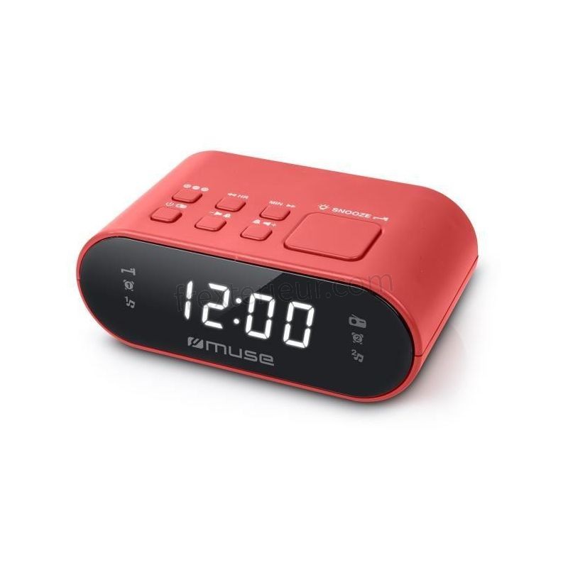 MUSE M-10 RED Radio réveil - horloge 24h - 20 stations - Rouge soldes - -0