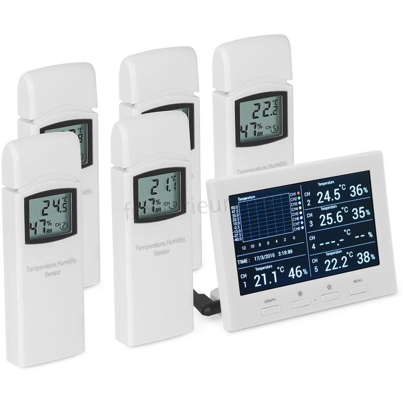 Station Météo Sans Fil Écran LCD Thermomètre Hygromètre Intérieur ?8 Capteurs soldes - -0