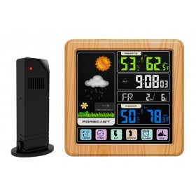 ecran Tactile Couleur Lcd Station Meteo Sans Fil Reveil Thermometre Hygrometre - Bois soldes